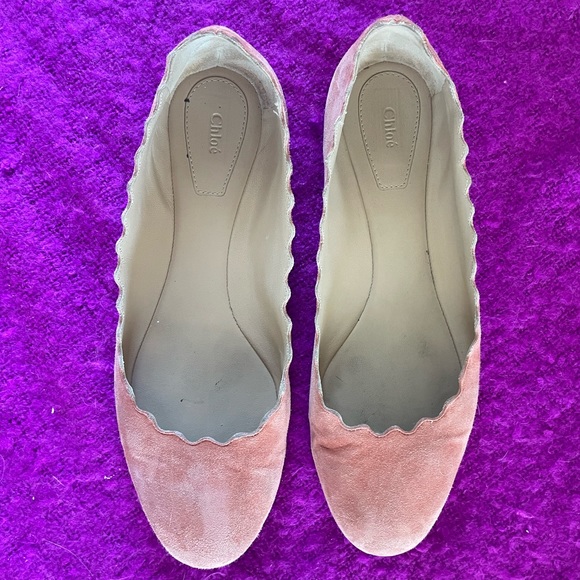 Chloe Melon Colored Suede Lauren Scalloped Edge Flats/ sz 38 - Picture 14 of 14